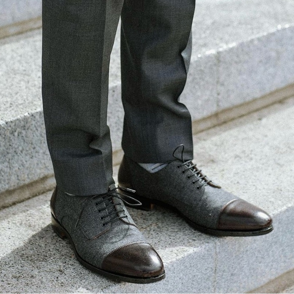 TAFT Gray and Brown Leather Sole Shoes - Picture 2 of 12